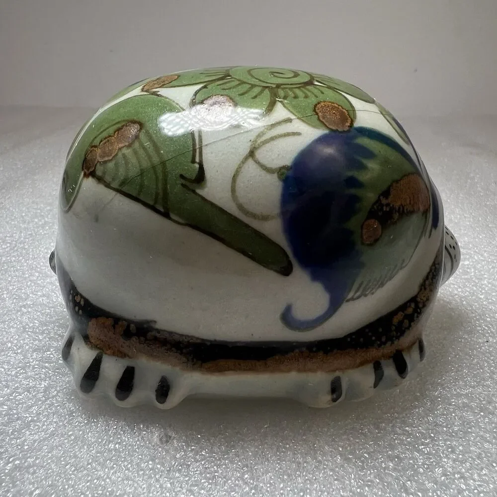 KEN EDWARDS HAND PAINTED MEXICAN POTTERY TURTLE FIGURINE 3.5” MEXICO FOLK ART